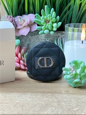 Christian Dior Black Quilted Compact Mirror featuring a silver. New in Box